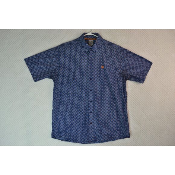 Cinch Men's Large Blue Orange Diamond Pattern Short Sleeve Button Down Shirt - Picture 1 of 13